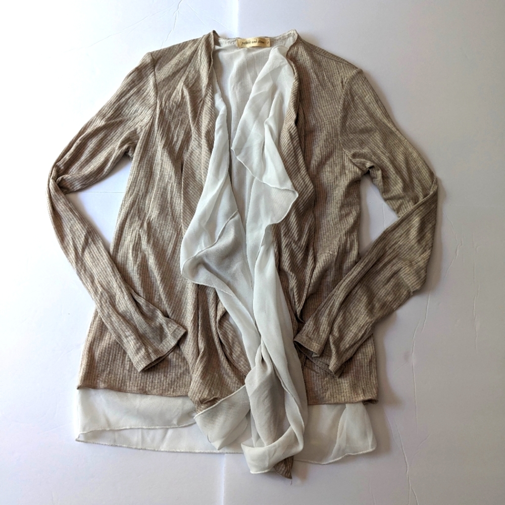 Pebble & Stone Cream/Tan Ruffle Cardigan S